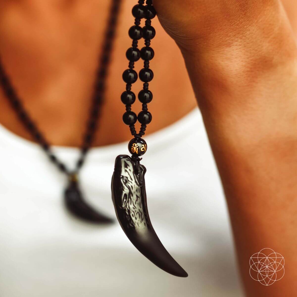 Obsidian Wolf Protection Pendant